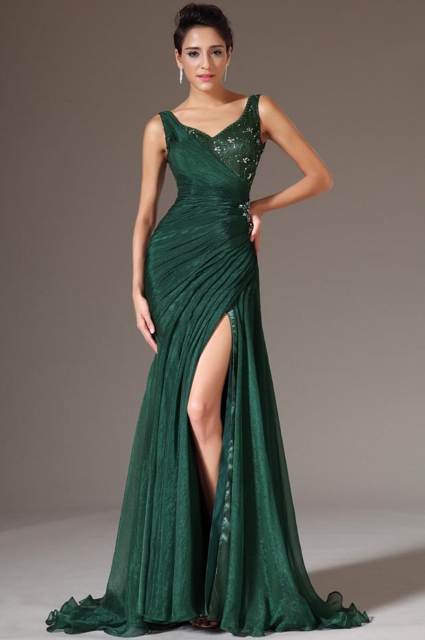 длинное выпускное платье зеленое