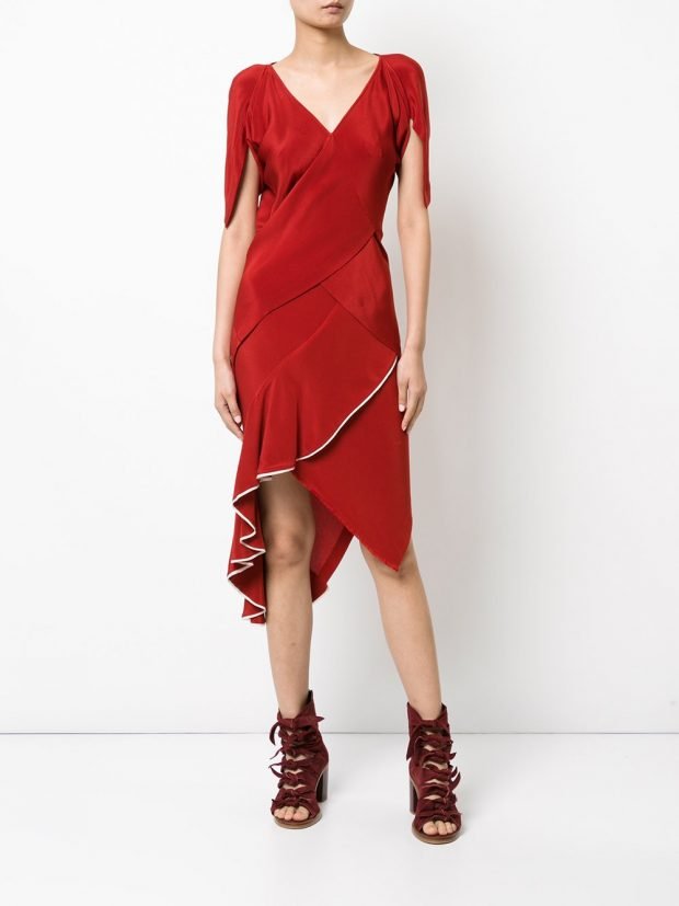 модное платье красного цвета 