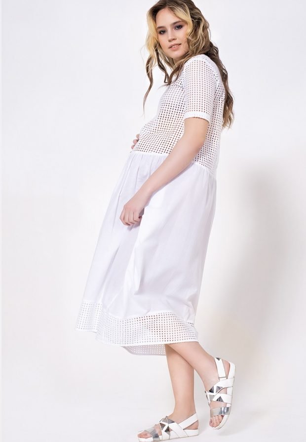 модное белое платье для беременных