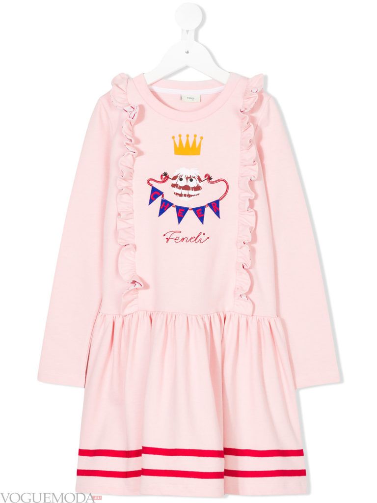 детское розовое платье с оборками